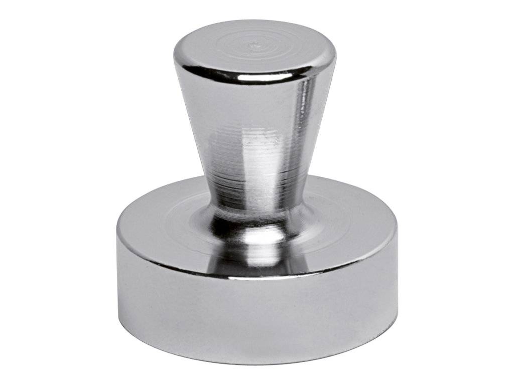 Chrom-Metallreißzwecke oder Pinnwandnadel auf weißem Hintergrund.