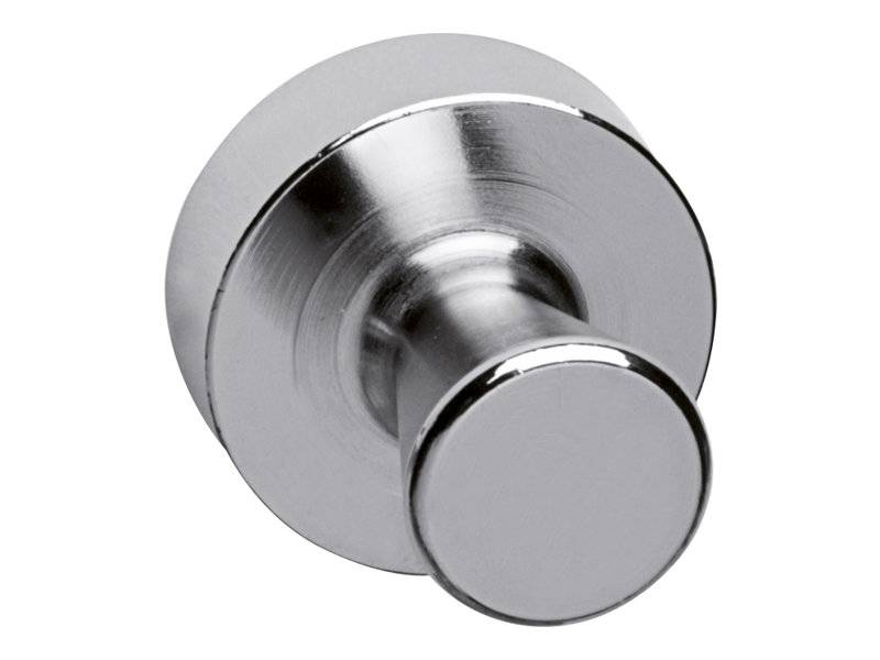 Nahaufnahme eines gebürsteten Metall-Türknopfs in runder Form auf weißem Hintergrund.