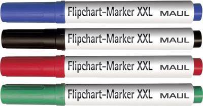 MAUL Flipchart-Marker XXL, sortiert, 4er Set in den Farben: je 1x rot, blau, grün, schwarz