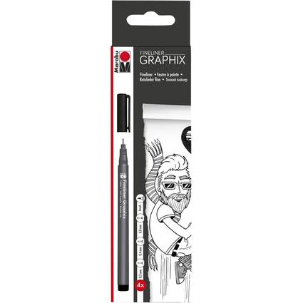 Marabu Fineliner "GRAPHIX", schwarz, 4er Kartonetui