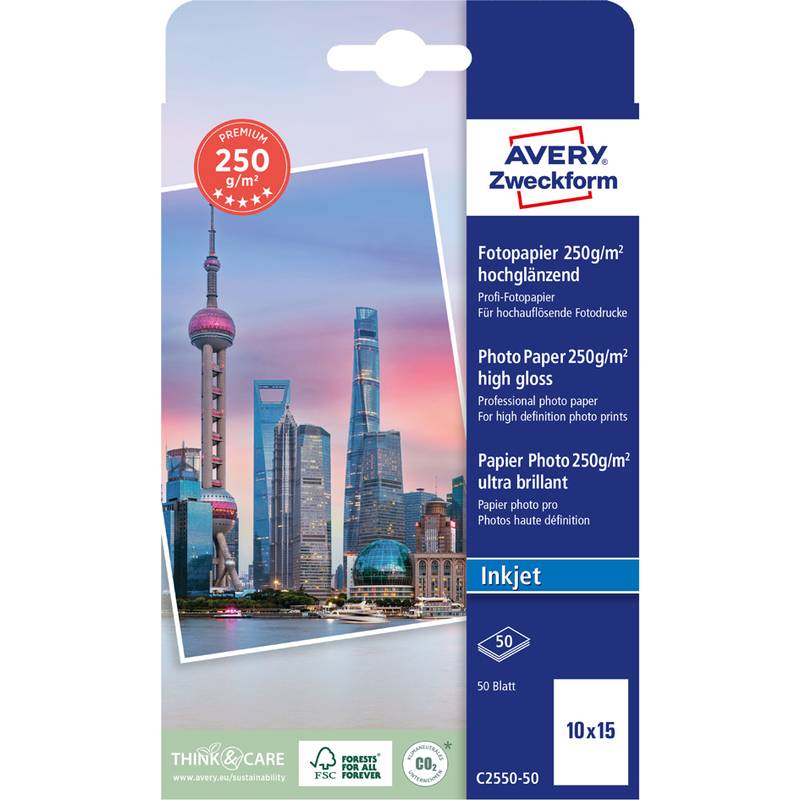 AVERY Zweckform Inkjet Fotopapier PREMIUM, 10 x 15 cm, weiß