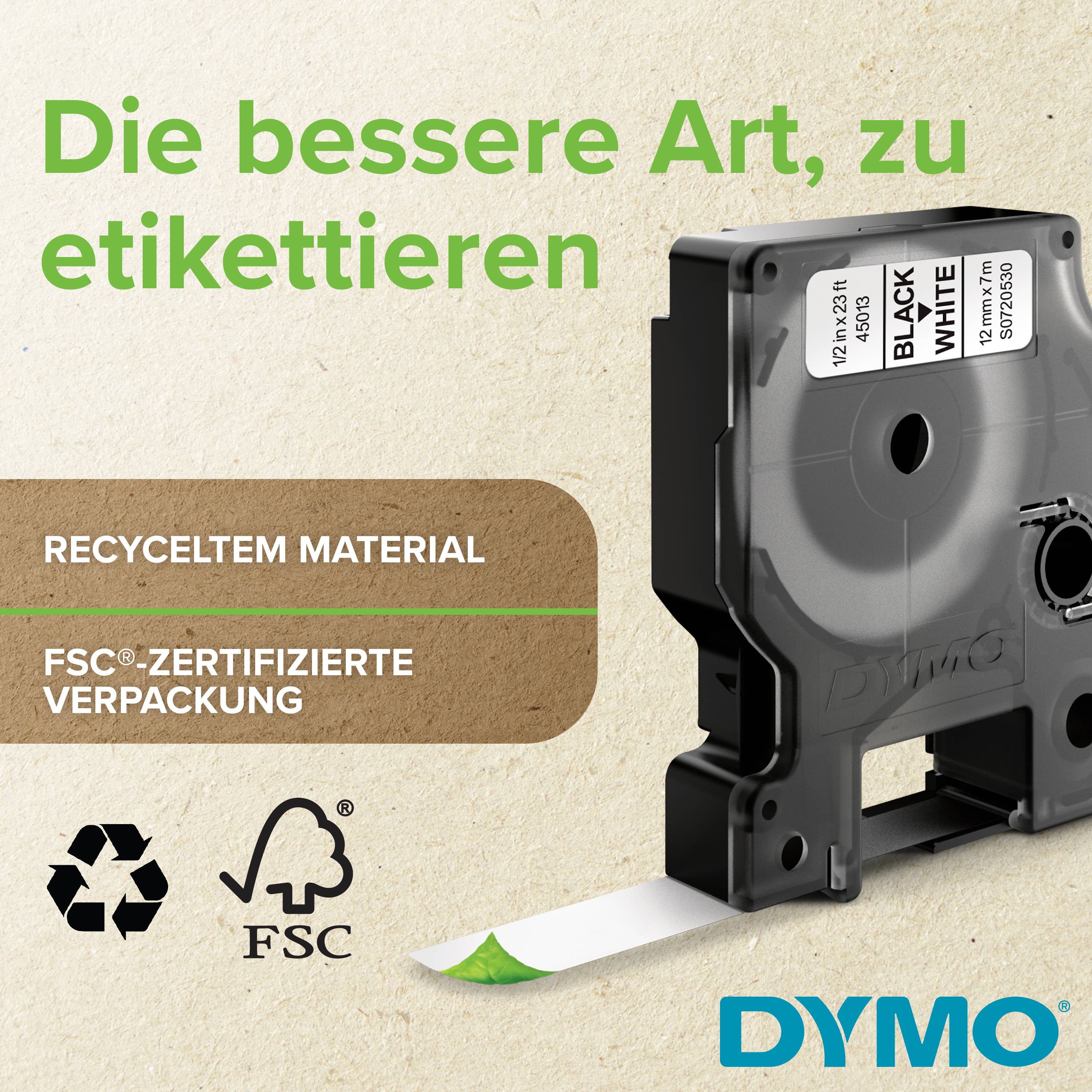 Dymo D1 - Selbstklebend - Schwarz auf Weiß - Rolle (1,2 cm x 7 m)