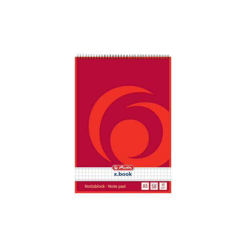 herlitz Spiralnotizblock x.book, DIN A5, 50 Blatt, kariert