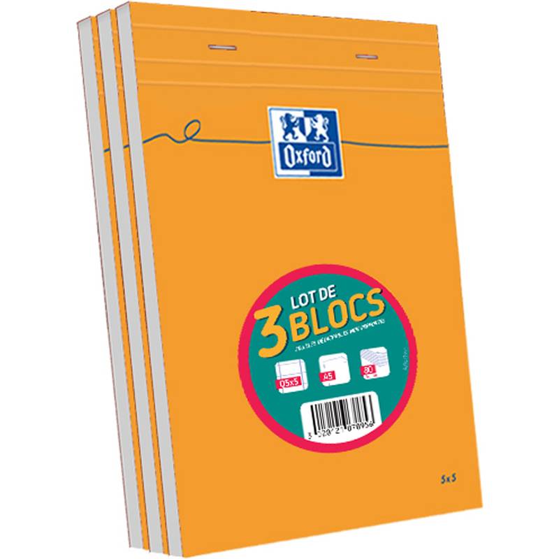 Oxford Notizblock, DIN A5, kariert, 80 Blatt, 3er Set