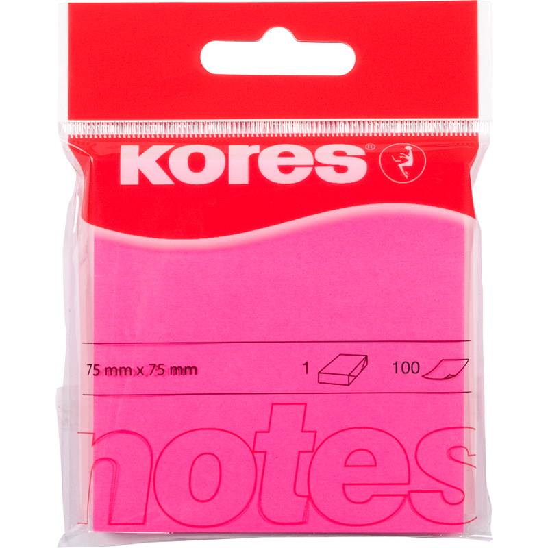 Kores Haftnotizen "NEON", 75 x 75 mm, blanko, neon-pink