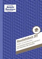 Avery Zweckform 'Haushaltsbuch 201' Haushaltsbuch mit blauem Musterhintergrund und Haussymbol.