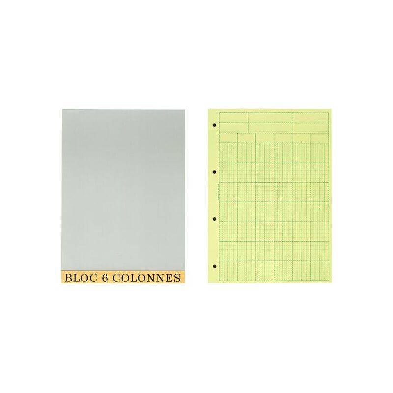 Sechsspaltige Buchhaltungstabelle mit Rasterlayout, mit Platz für Überschriften und Einträge.