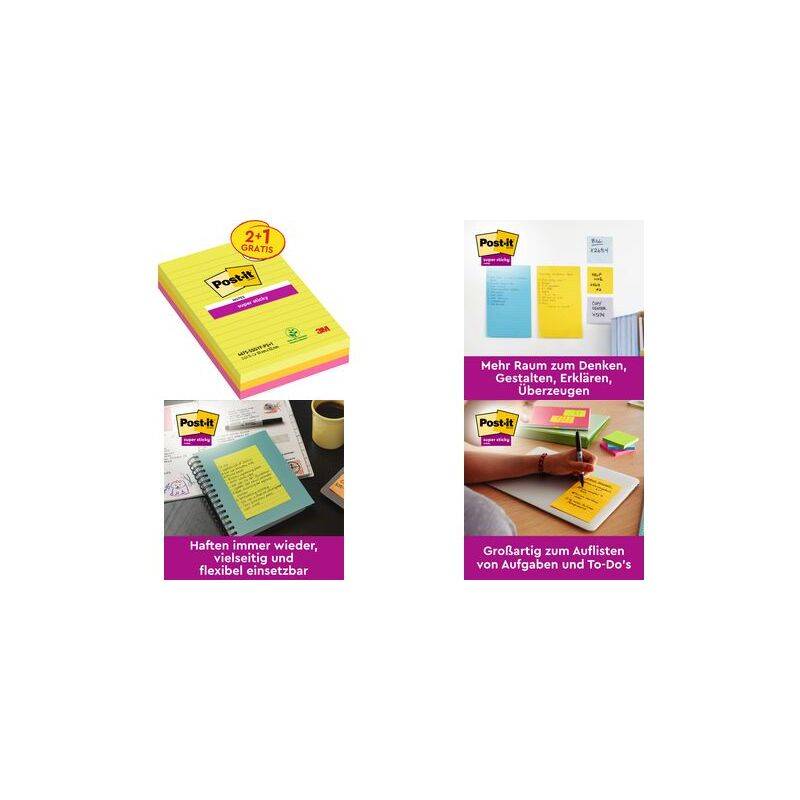 Post-it Haftnotizen super sticky notes, liniert, 101x152 mm