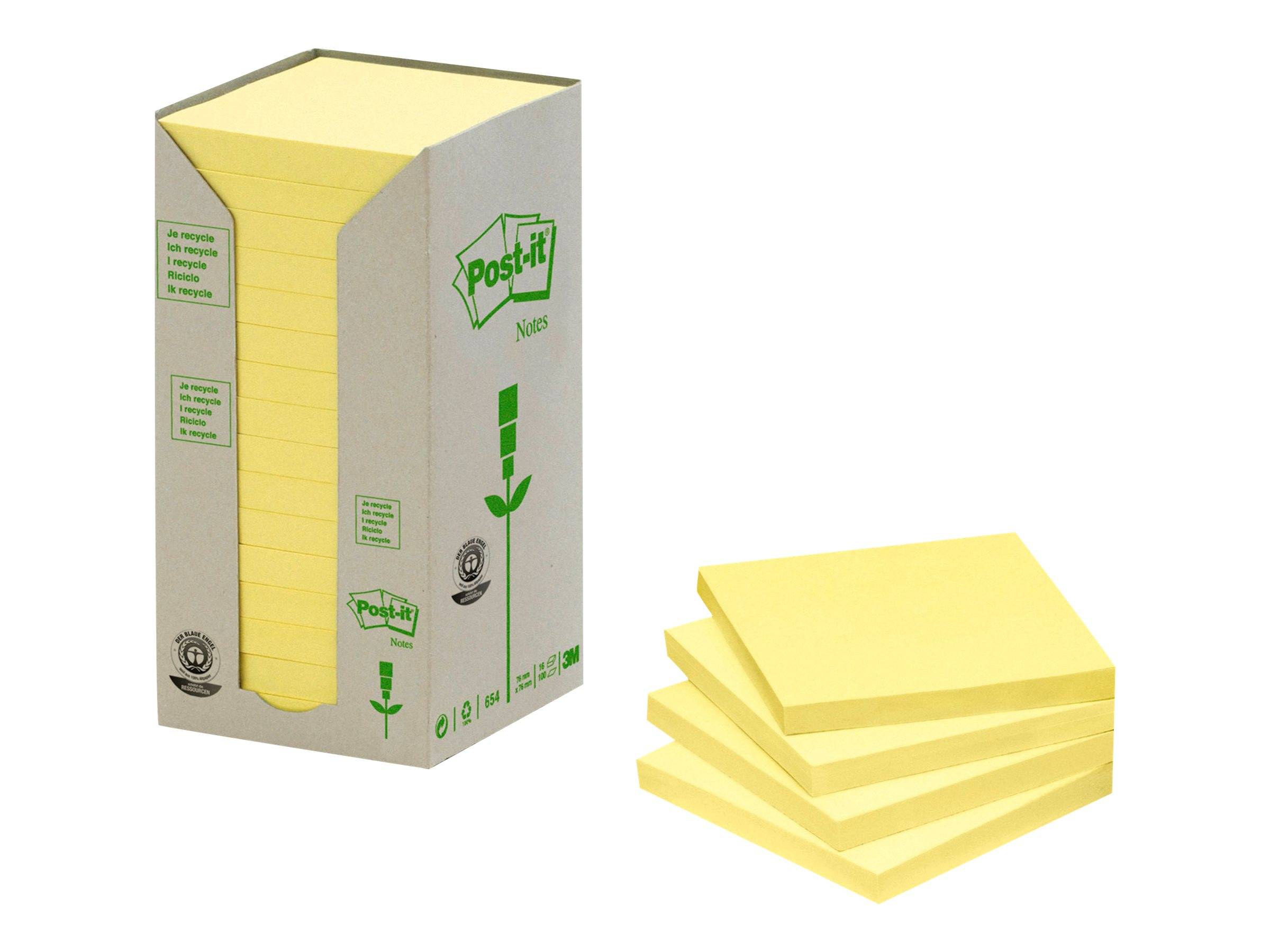 3M - Post-it 654-1T - Haftnotizen - 76 x 76 mm - 1600 Blatt (16 x 100)