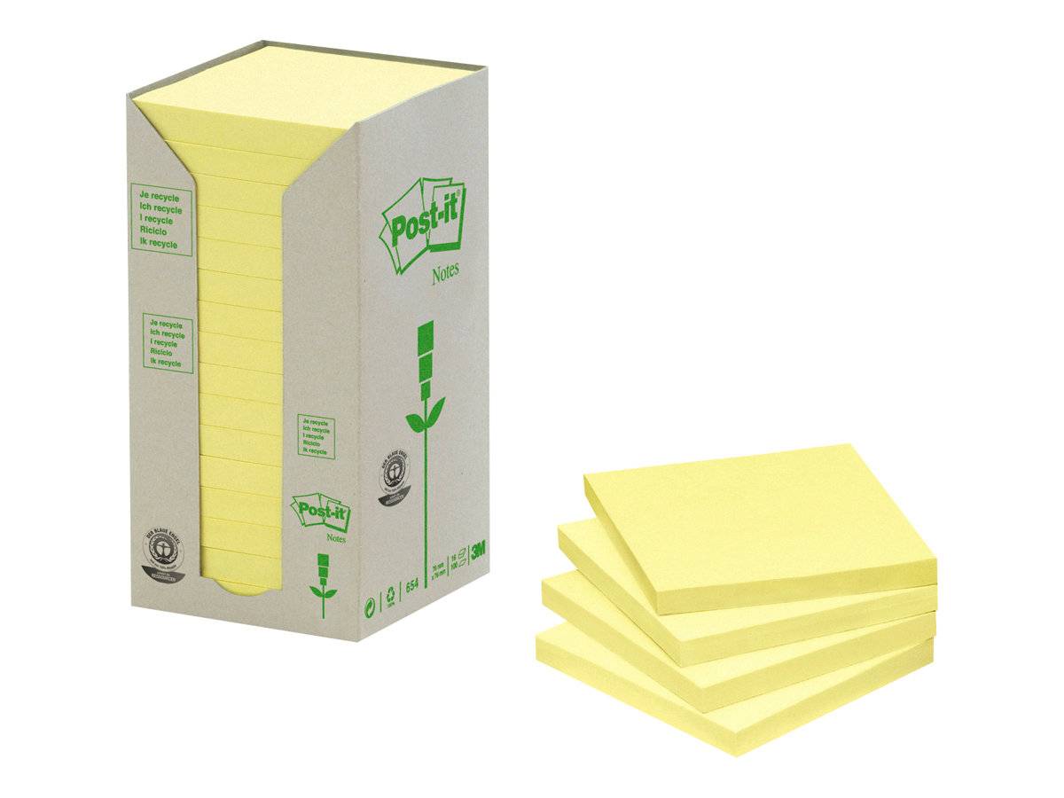 3M - Post-it 654-1T - Haftnotizen - 76 x 76 mm - 1600 Blatt (16 x 100)