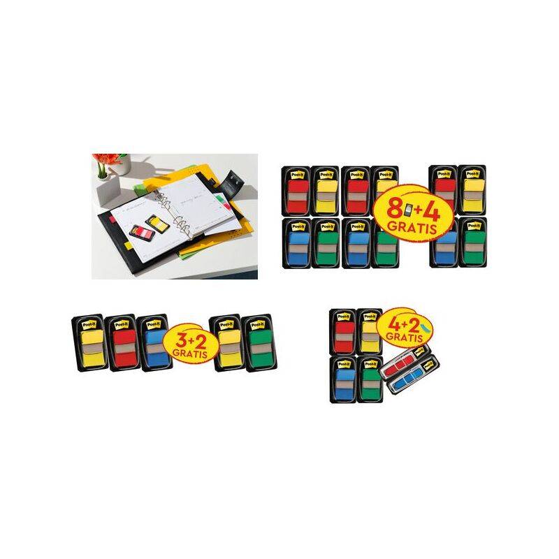 Eine Auswahl an Tintenpatronen in verschiedenen Farben, präsentiert mit Werbeaktionen für zusätzliche kostenlose Patronen: '8+4 GRATIS', '3+2 GRATIS', '4+2 GRATIS'.