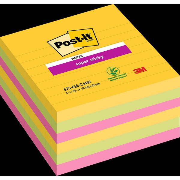 Haftnotiz Super Sticky Notes - 101 x 101 mm liniert 6x 90 Blatt.