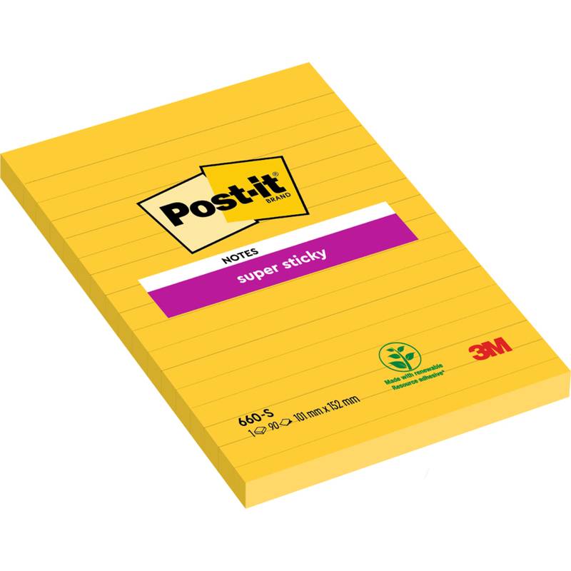 Post-it Haftnotizen super sticky notes, 101 x 152 mm, gelb