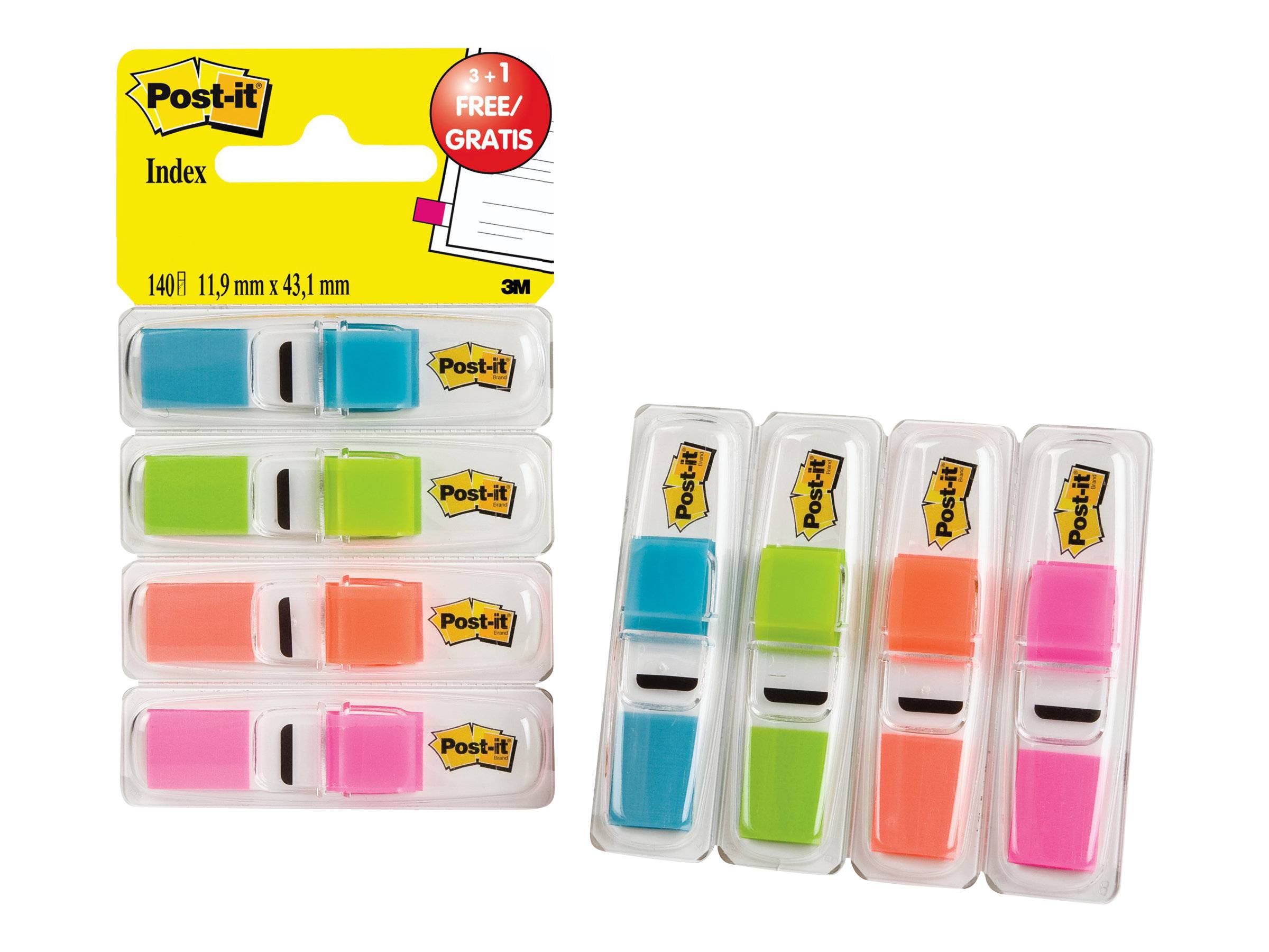 3M Post-it Index 683-4ABBXP - Index-Streifen mit Spender - 12 x 43 mm - 140 Blatt (4 x 35)