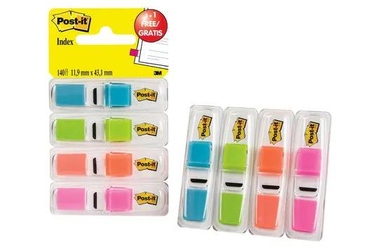3M Post-it Index 683-4ABBXP - Index-Streifen mit Spender - 12 x 43 mm - 140 Blatt (4 x 35)