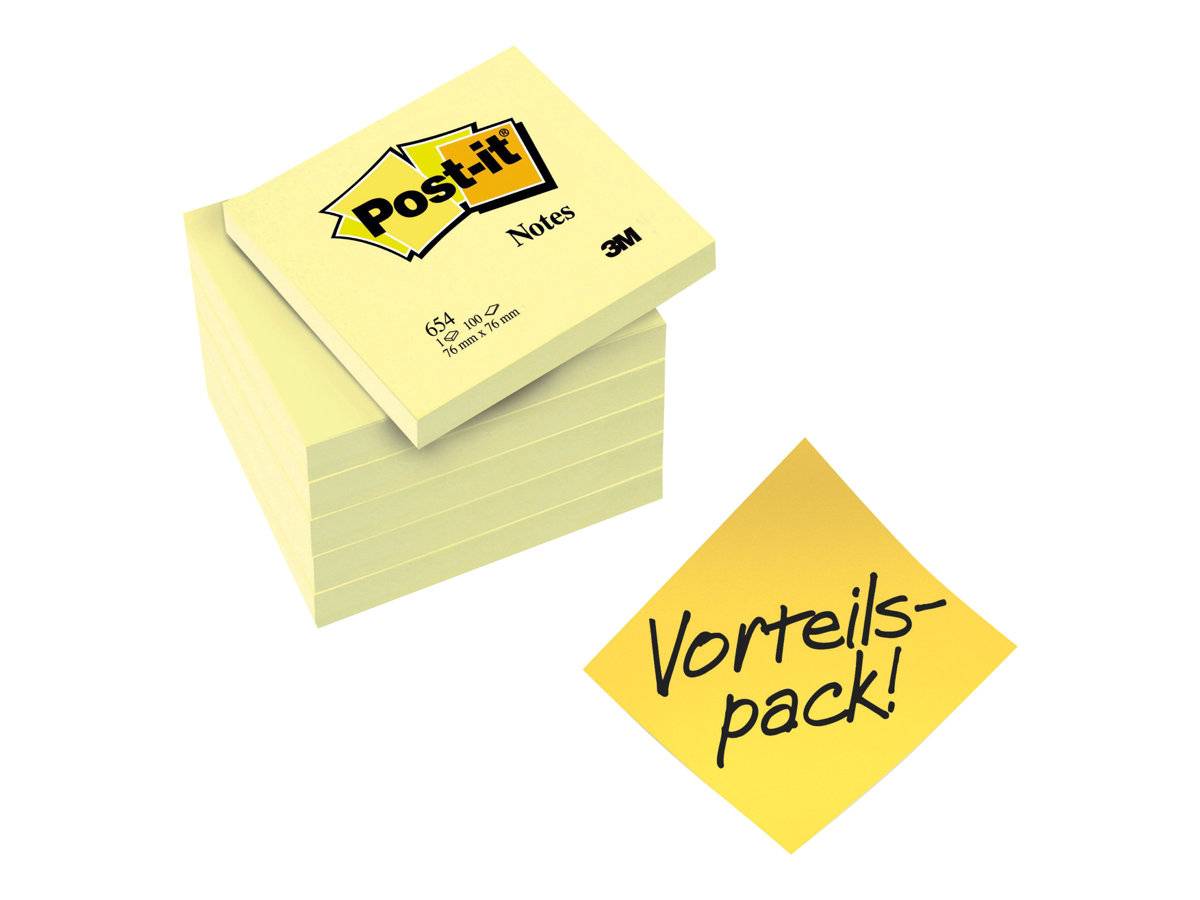 3M - Post-it 654 - Notizen - 76 x 76 mm - 600 Blatt (6 x 100)