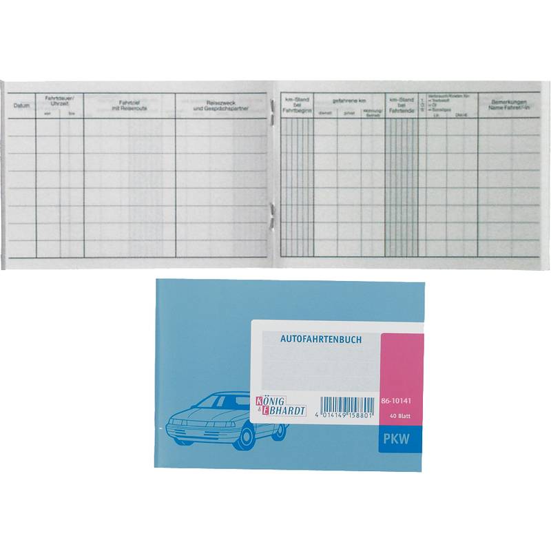 KÖNIG & EBHARDT Fahrtenbuch PKW, DIN A6, 40 Blatt