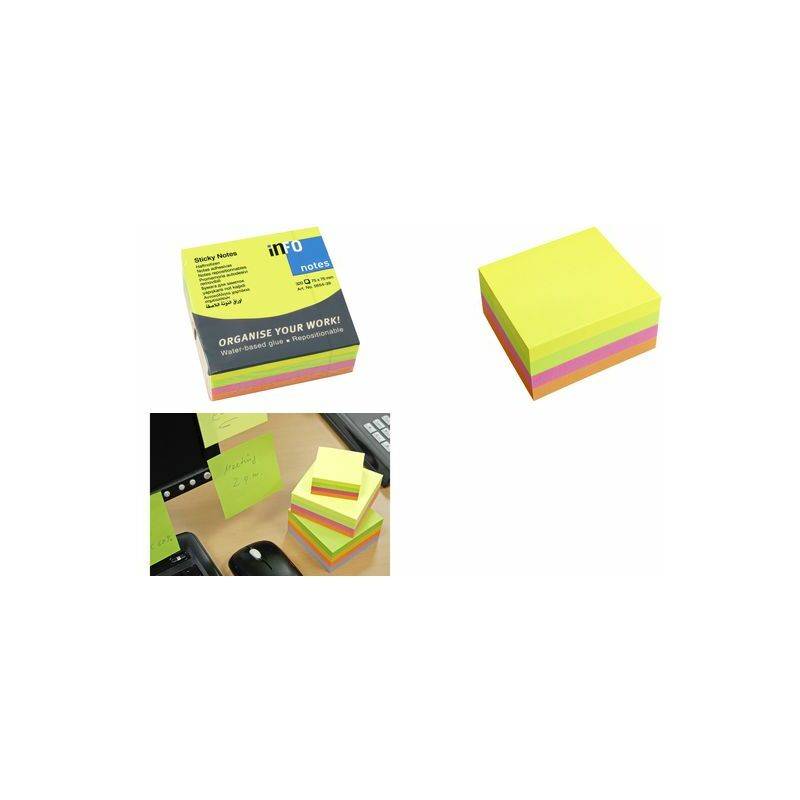 inFO notes Haftnotizen-Würfel, 75 x 75 mm, Brillantfarben