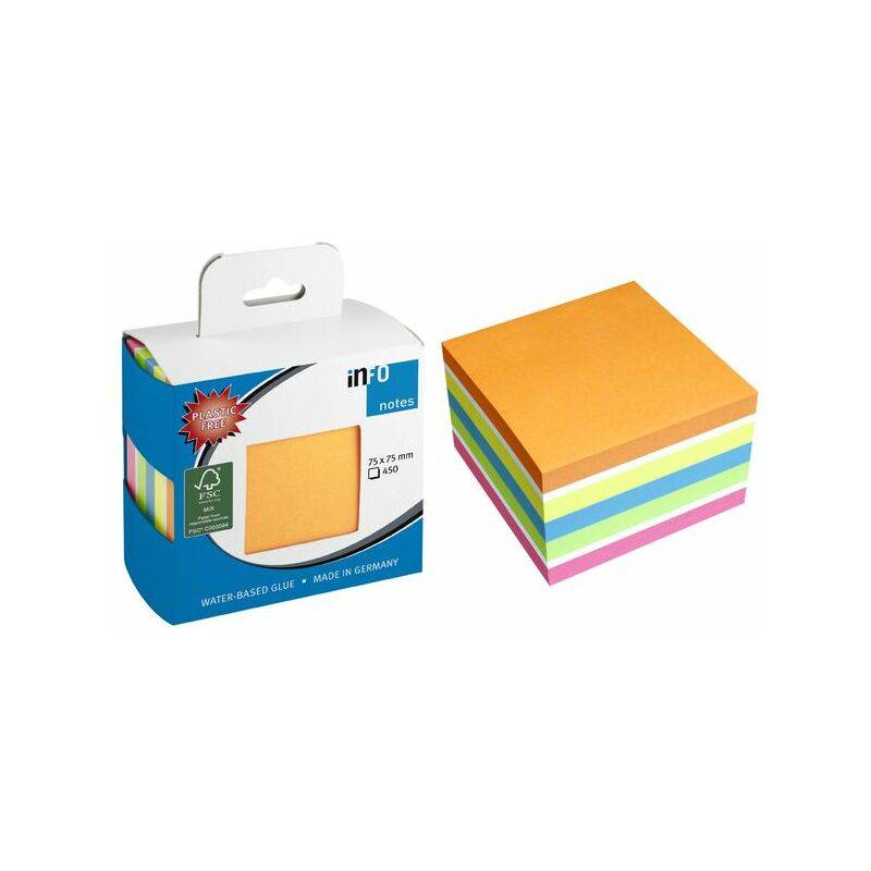 inFO notes Haftnotizen-Würfel, 75 x 75 mm, Brilliantmix