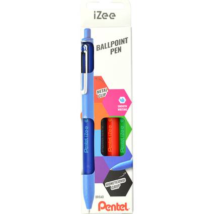 Pentel Druck-Kugelschreiber iZee, 4er Etui, Basisfarben