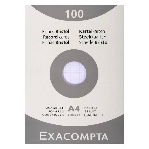 Exacompta Karteikarten A4 kariert, Faltschachtel mit 100 Stück - Weiß - 13206E