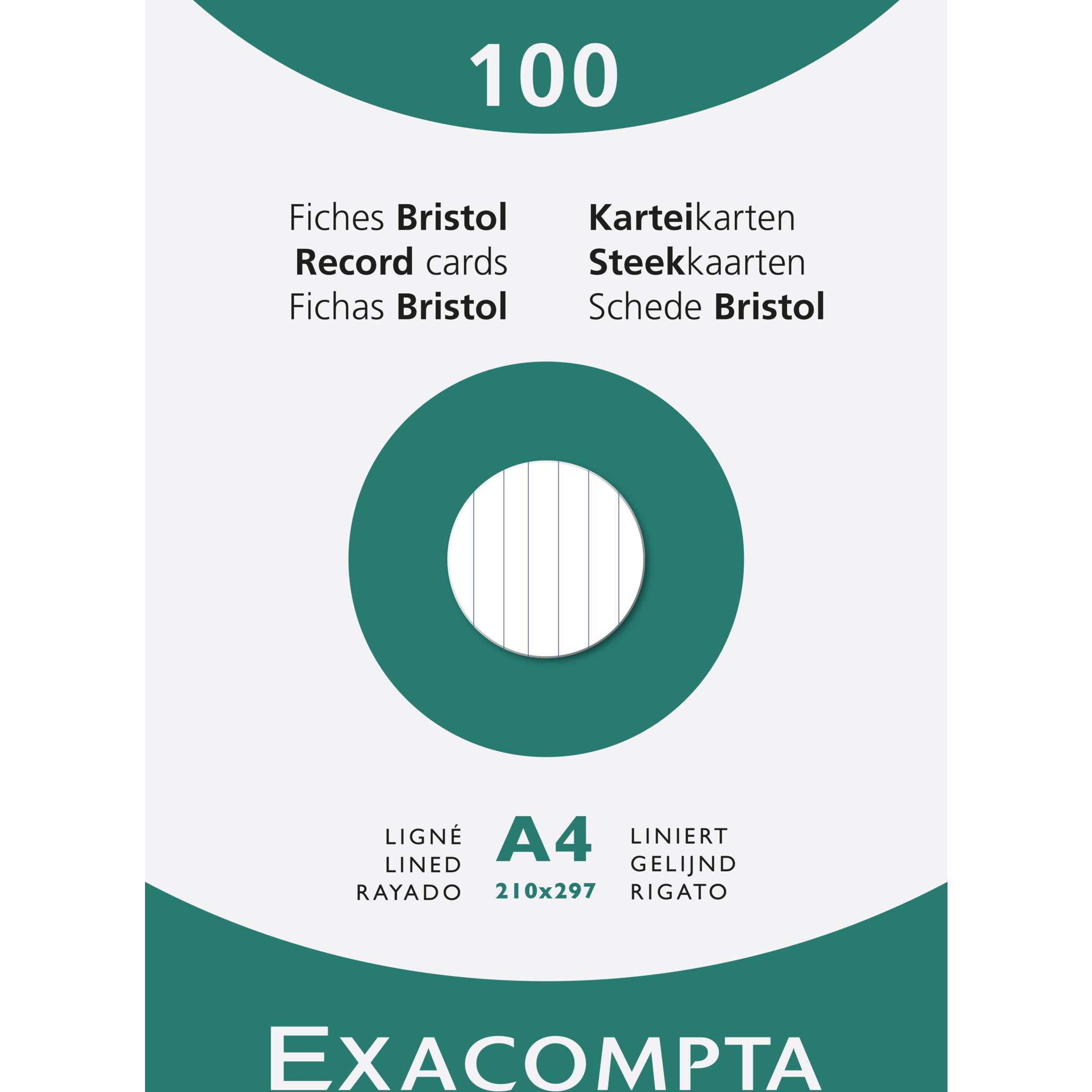 Exacompta Karteikarten A4 liniert, Faltschachtel mit 100 Stück - Weiß - 13806B