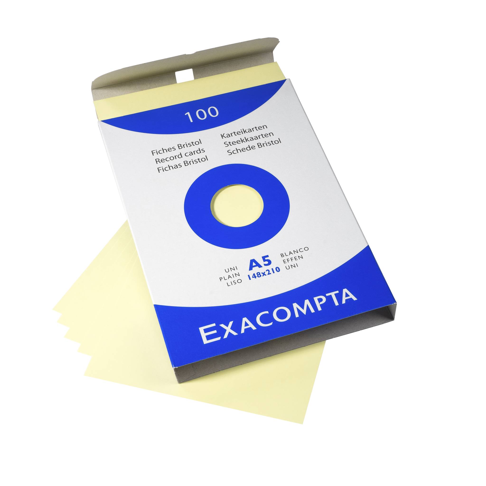 Exacompta Karteikarten A5 blanko, Faltschachtel mit 100 Stück - Gelb - 13328B
