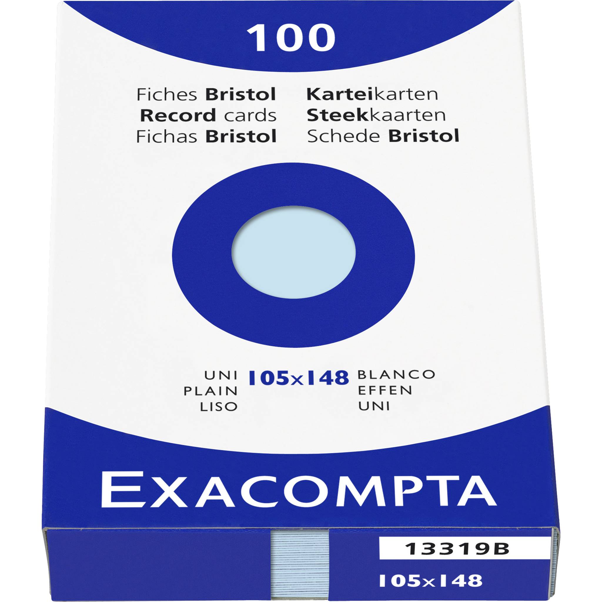 Exacompta Karteikarten A6 blanko, Faltschachtel mit 100 Stück, Azurblau, 13319B