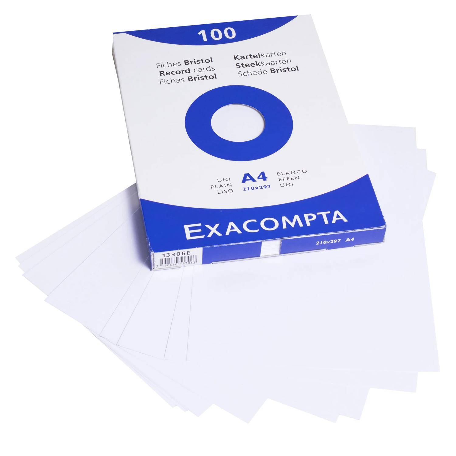Exacompta Karteikarten A4 blanko, Faltschachtel mit 100 Stück - Weiß - 13306E