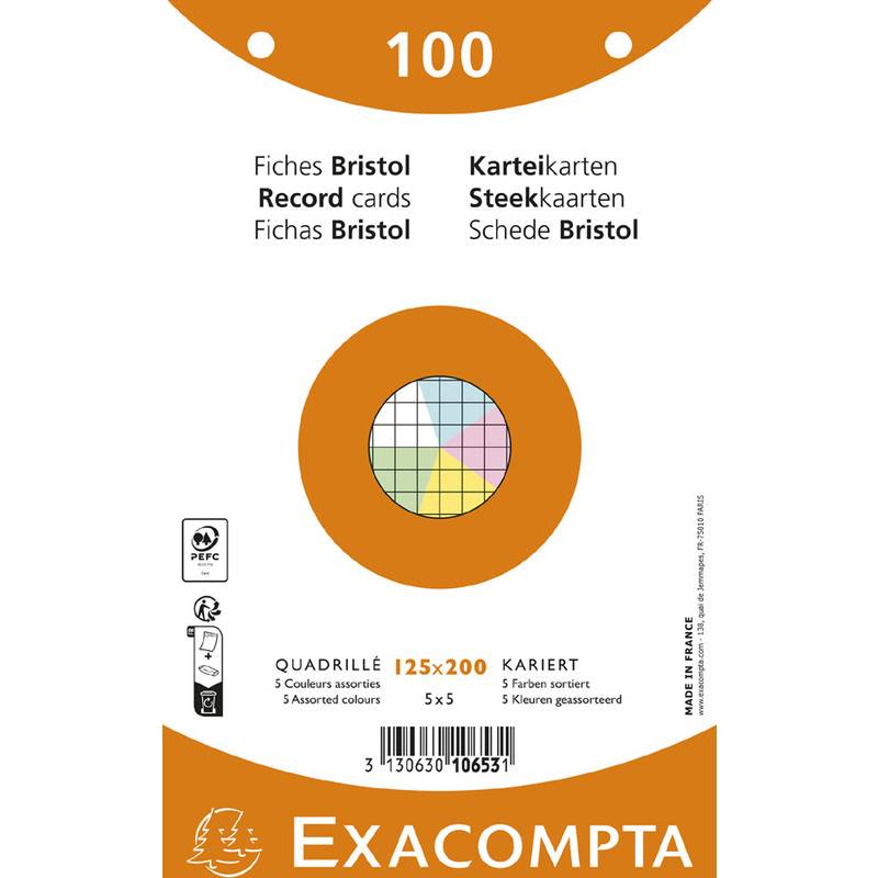 EXACOMPTA Karteikarten, 125 x 200 mm, kariert, farbig