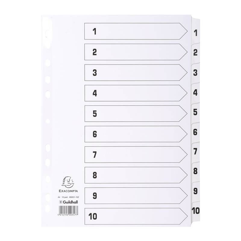 EXACOMPTA Karton-Register 1-10, DIN A4, weiß, 10-teilig