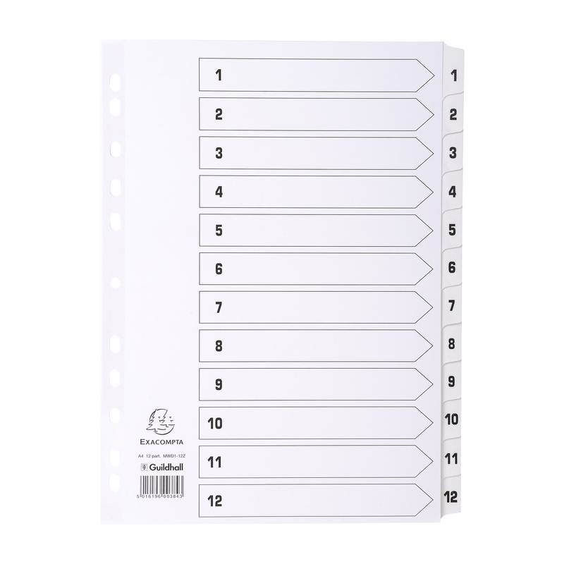 EXACOMPTA Karton-Register 1-12, DIN A4, weiß, 12-teilig