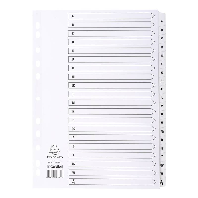 EXACOMPTA Karton-Register A-Z, DIN A4, weiß, 20-teilig