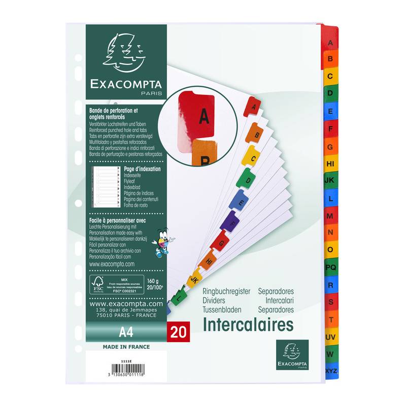 EXACOMPTA Karton-Register A-Z, DIN A4, weiß, 20-teilig