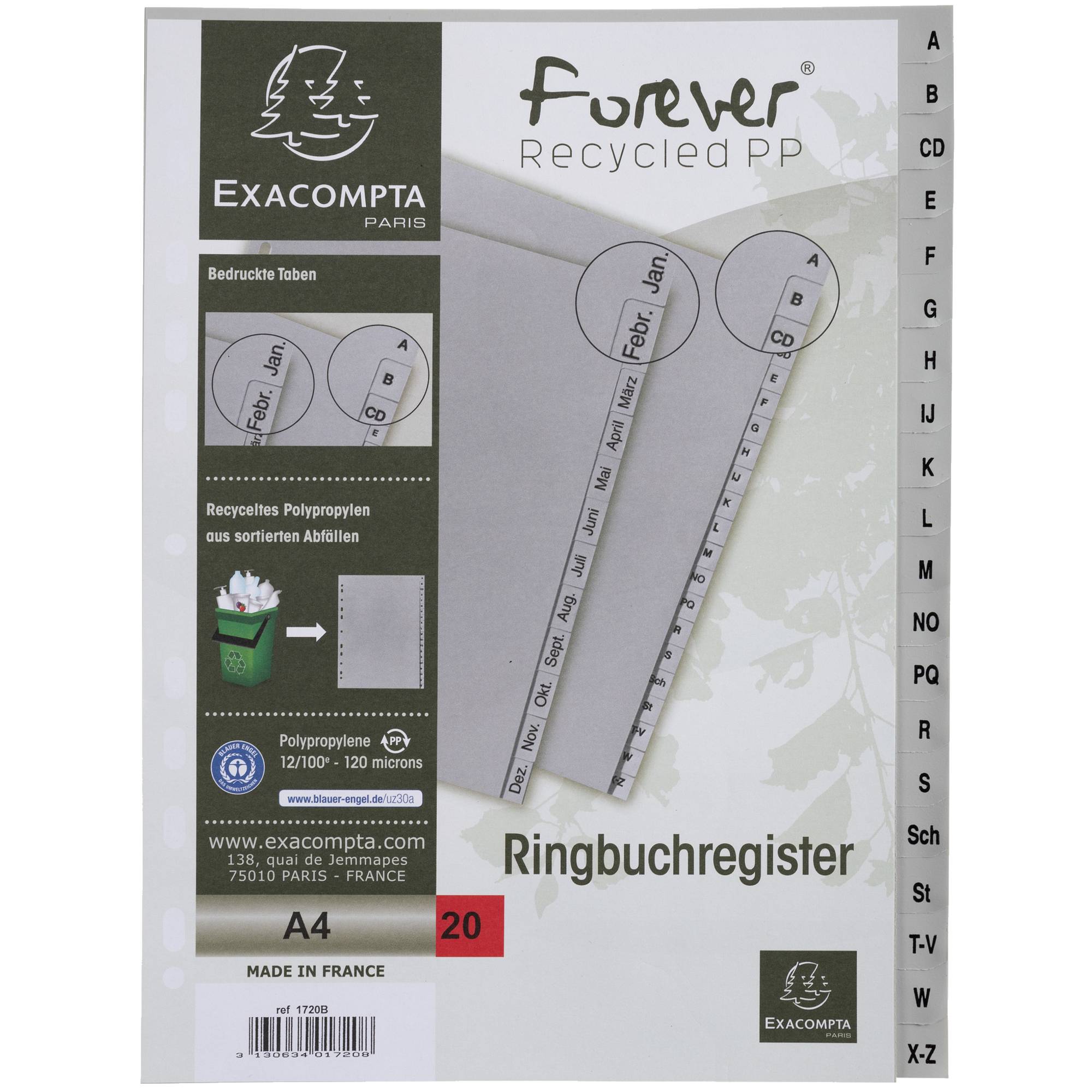 Exacompta Register 1720B DIN A4 20tlg A-Z PP grau