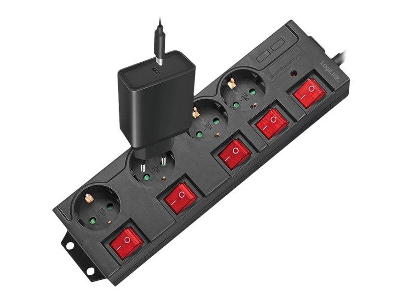 LogiLink - Steckdosenleiste - Wechselstrom 250 V - 3680 Watt - Ausgangsanschlüsse: 4 (4 x CEE 7/3)