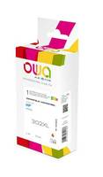 Weiße OUYA A4-Papierreambeschriftung mit farbenfrohen Magenta-, Gelb- und Grünakzenten, aufrecht auf weißem Hintergrund abgebildet.