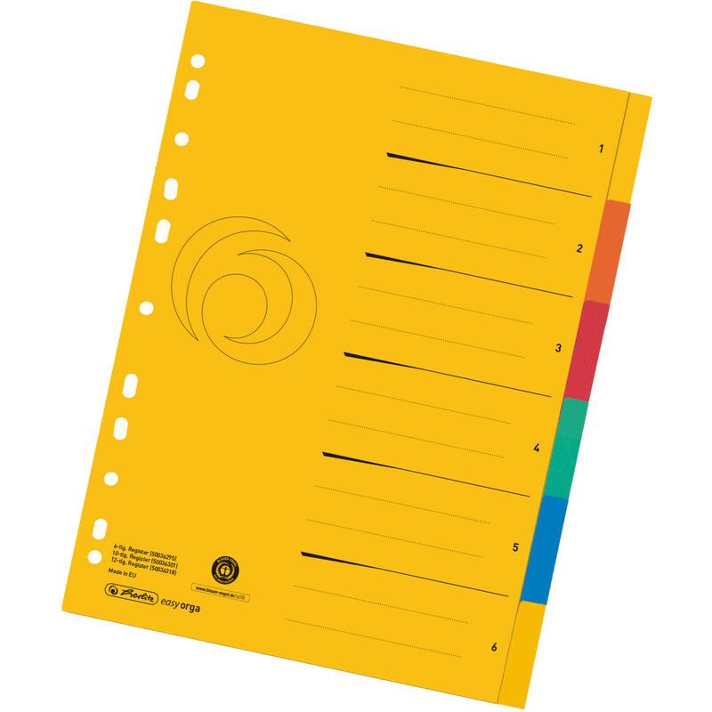 herlitz Karton-Register, A4 Überbreite, 6-teilig, blanko