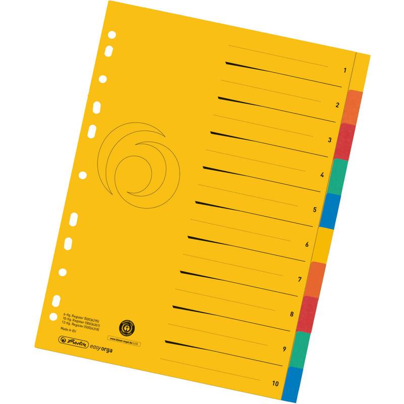 herlitz Karton-Register, A4 Überbreite, 10-teilig, blanko
