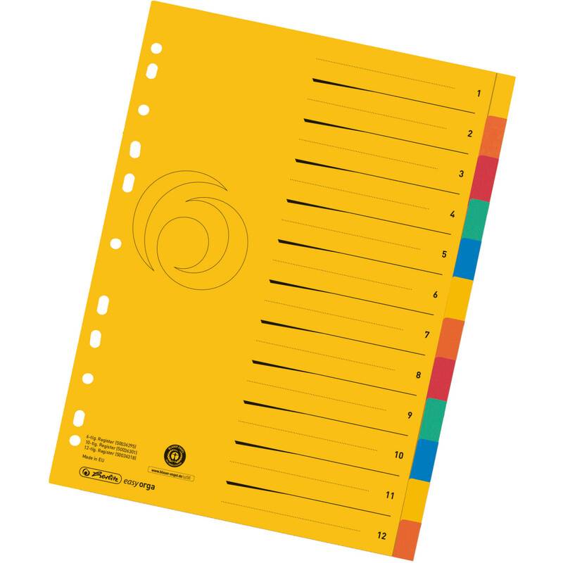 herlitz Karton-Register, A4 Überbreite, 12-teilig