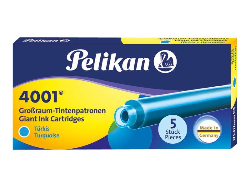 Pelikan 4001 Riesenpatronen in Türkis, markiert mit „5 Stück/Pieces
