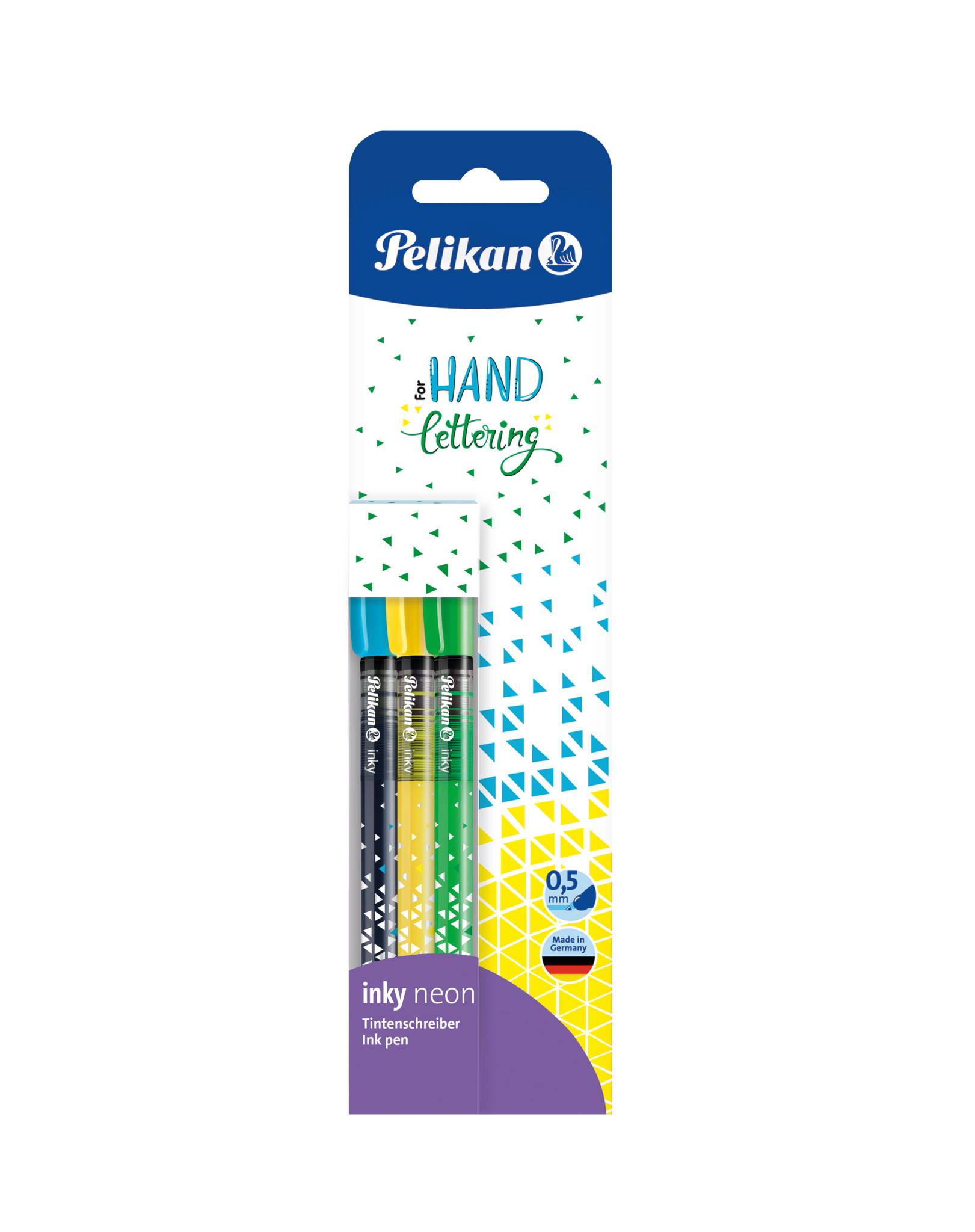 Pelikan inky Neon, Blau, Grün, Gelb, Fein, Rund, 0,5 mm, Deutschland, Sichtverpackung