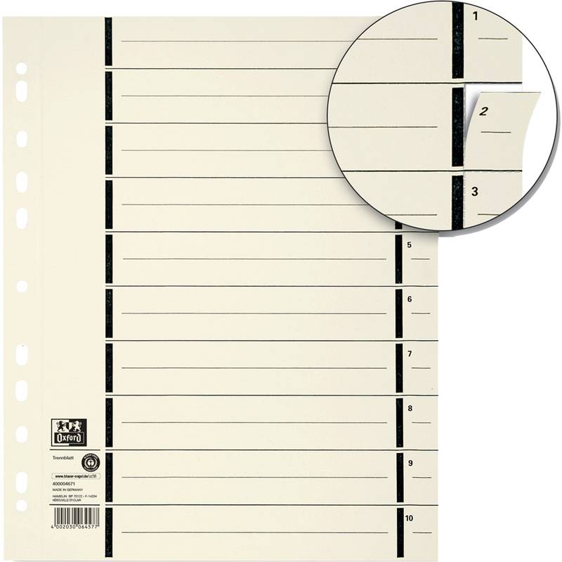 Oxford Trennblätter mit Perforation, DIN A4, chamois