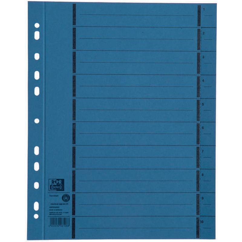 Oxford Trennblätter mit Perforation, DIN A4 Überbreite, blau