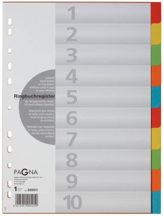 Pagna 32001-20, Numerischer Registerindex, Karton, Mehrfarben, Porträt, A4, 225 mm