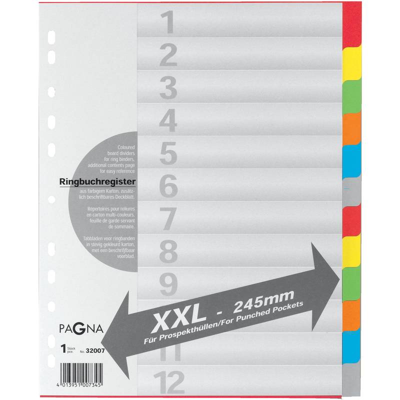 PAGNA Karton-Register, DIN A4, 12-teilig, überbreit