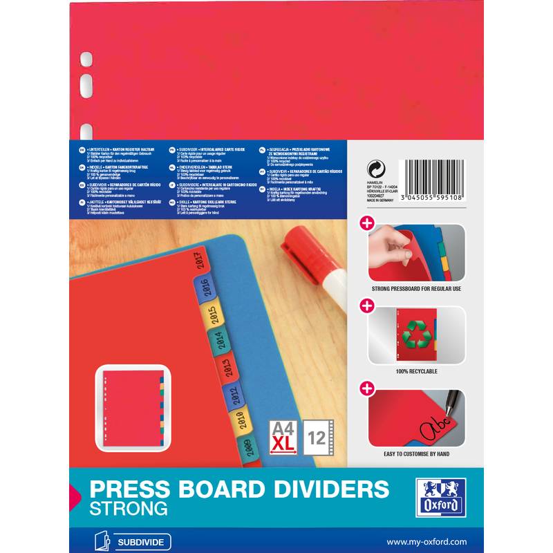 Oxford Karton-Register, blanko, DIN A4, marmoriert,12-teilig