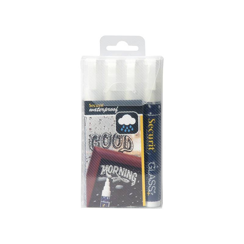 Securit Kreidemarker WATERPROOF MEDIUM, 4er Etui, weiß
