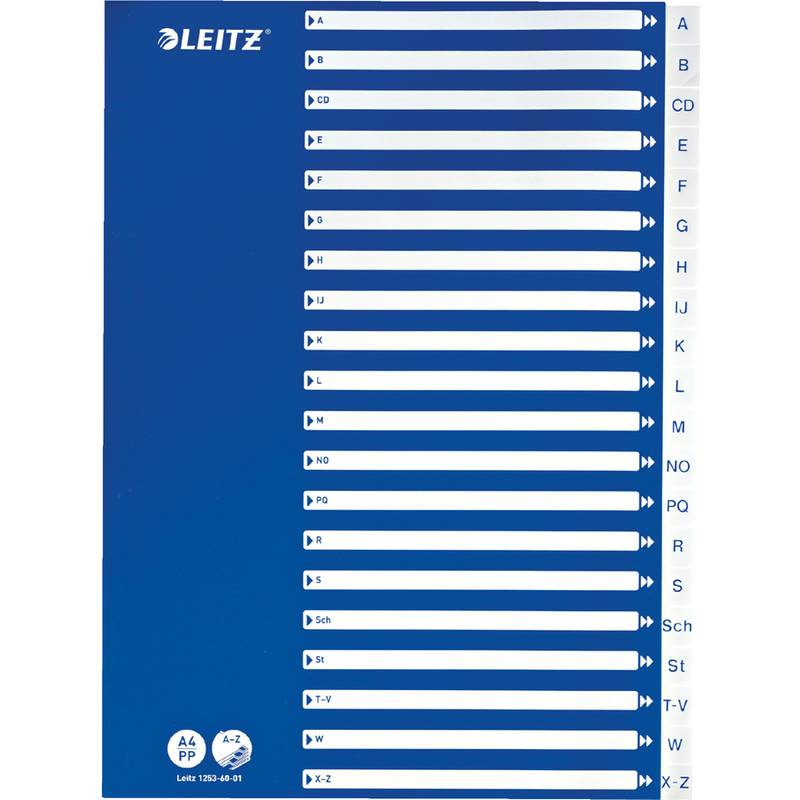 LEITZ Kunststoff-Register, A-Z, A4, 21-teilig, PP, weiß