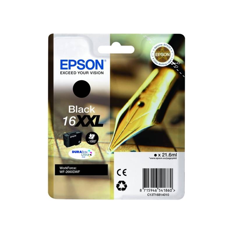 ORIGINAL Epson Tintenpatrone Schwarz C13T16814012 T1681 ~1000 Seiten 21,6ml C13T16814010